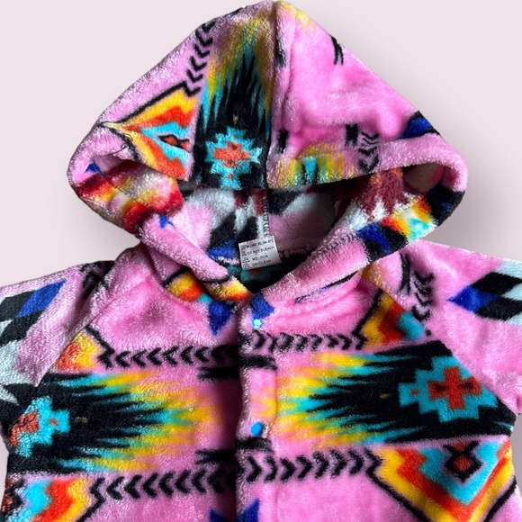 Baby Pink And Bright Colors Fleece Aztec Print Hoodie One Piece Footies - Picture 4 of 9